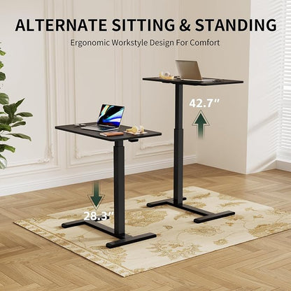 Overbed Bedside Table with Wheels,Rolling Standing Desk Adjustable Height,Pneumatic Mobile Laptop Desk Computer Cart,Rolling Side Table for Home Office,Classroom,Black