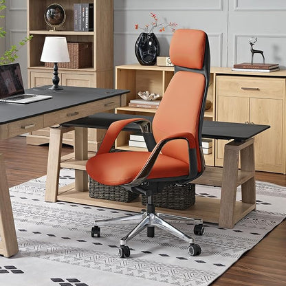 EUREKA ERGONOMIC Serene Executive Office Chair, Premium Nappa Leather High Back Boss Chair with Aluminum Base, Ergonomic Chair with Lumbar Support & Recline, Heavy Duty for Long-Hour Comfort, Orange