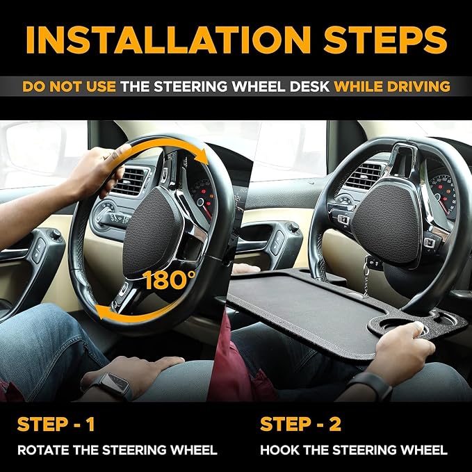 EcoNour Steering Wheel Desk for Ford F150 2015-2018 2019 2020 2-in-1 Car Tray Table Laptop Car Mount with Pen Holder Food Tray for Eating with Drinks Holder Multipurpose Travel Car Accessories