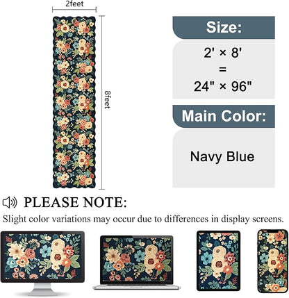 DUKINO 2x8 Washable Runner Rug, Lightweight Soft Floral Hallway Rug Runner with Low Pile Design, Non Shedding & Non Slip Backing Thin Indoor Carpet for Bedroom, Bathroom, Entrance, Kitchen, Navy Blue