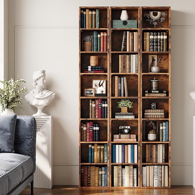 IRONCK Tall Narrow Bookshelf 8 Tiers, Compact Corner Bookcase, Floor Standing Display Storage Shelves 71 in Tall, Easy to Match for Living Room, Office, Study, Bedroom