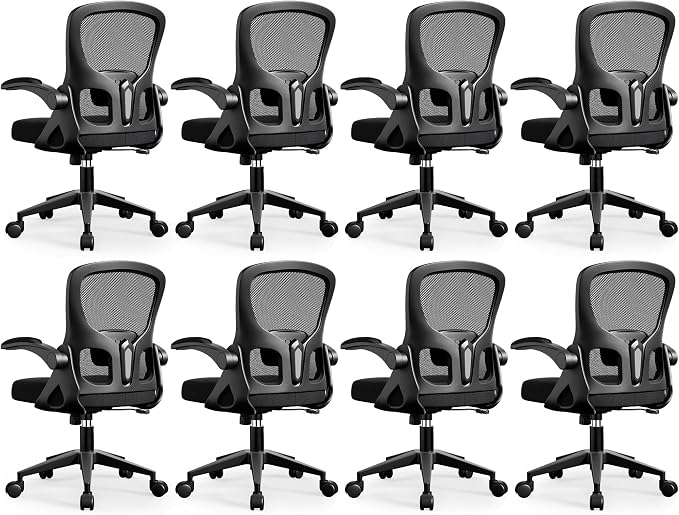 Office Chair Ergonomic Desk Chair, Adjustable Lumbar Support Rolling Swivel Comfy Chair with Space-Saving Flip Up Armrests,Mesh Gaming Chair for Business Work Office & Home, Black 8pcs