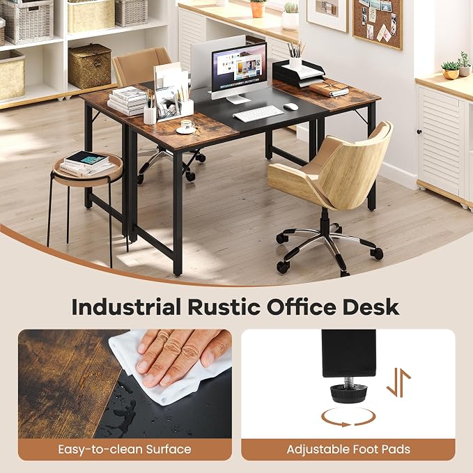 GOFLAME 63” Computer Desk, Heavy Duty Metal Frame Laptop Table, Writing PC Table, Rectangle Home Office Desk, Conference Table, Meeting Room, Boardroom Desk, Working Task Desk for Bedroom, Study