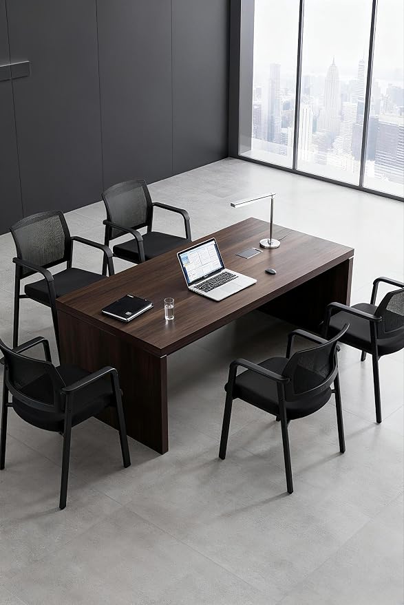 CLATINA Home Office Desk Chair No Wheels,Ergonomic Mesh Mid Back Stacking Arm Chair for Remote Learning,Small Office,Guest Chair,College Apartment (Black, 4 Pack)