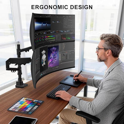 WALI Vertical Dual Monitor Mount for 17-49 inch Ultrawides Curved Screens, Heavy Duty Stacked Dual Monitor Stand for Desk, Adjustable Ultrawide Monitor Arm up to 33lbs, VESA Mount 75/100mm, Black
