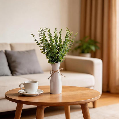 Artificial Eucalyptus Stems with White Vase,19 Inch Small Fake Plants Indoor,Faux Greenery Plant for Farmhouse Home Decor,Bathroom Living Room Kitchen Office Shelf Coffee Table Centerpiece
