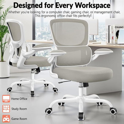 BESTFAIR Ergonomic Mesh Office Chair, Breathable Mesh Computer Desk Chair, Adjustable Lumbar Support, Flip-up Armrests, Executive Swivel Chair for Home Office, LightGray Pack of 10