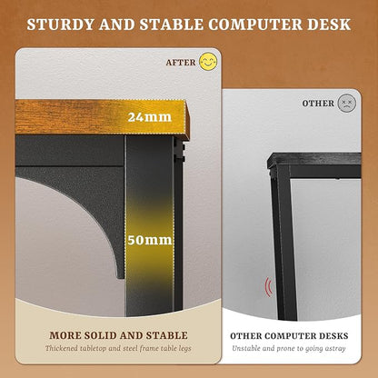 DurayLoly 55 x 24 inch Desk, 24mm Thick Heavy Duty Computer Desk with RGB LED & Power Outlets, Gaming Desk with Detachable Stand, 150LBS Load Capacity, Work Gaming Desk for Home Office, Brown