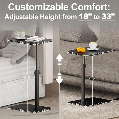 HzTinT Side Table Sofa Tray for Couch Heavy Metal Base Swivel/Adjustable Height, Sofa Bed Bathroom Study TV Tray C Shaped End Table Food Snack Trays for Eating