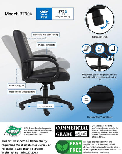 Boss Office Products Caressoft Executive Mid Back Chair in Black (B7906)