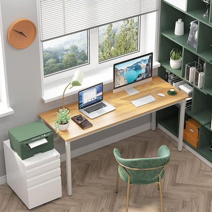 Computer Desk, 63 inches Office Desk Computer Table Study Writing Desk Workstation for Home Office, Dining Table Teak White