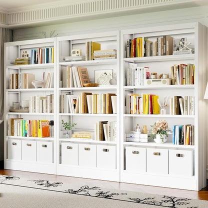 70.9" H Metal Bookshelf, Adjustable Bookcase, 5-Tier Heavy Duty Bookshelf with Bookend, Tall Bookshelves, Bookcase Shelf for Living Room, Office, Library,Classroom (White-37.4W)