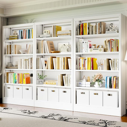 70.9" H Metal Bookshelf, Adjustable Bookcase, 5-Tier Heavy Duty Bookshelf with Bookend, Tall Bookshelves, Bookcase Shelf for Living Room, Office, Library,Classroom (White-37.4W)