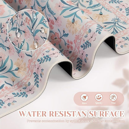 iCasso Pink Aesthetic Flower Mouse pad for Laptop, Desk Matt for Desktop 13.7"x23.6", Anti-Slip Mousepad with Stitched Edges for Laptop Computer Keyboard(Pink Floral)