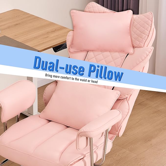 DYHOME 500 lbs Reclining Massage Office Chair with Foot Rest, Kneading Massage Home Office Chairs, High Back Office Desk Chair, Thicker Cushion, Big and Tall Ergonomic Chair for Heavy People, Pink