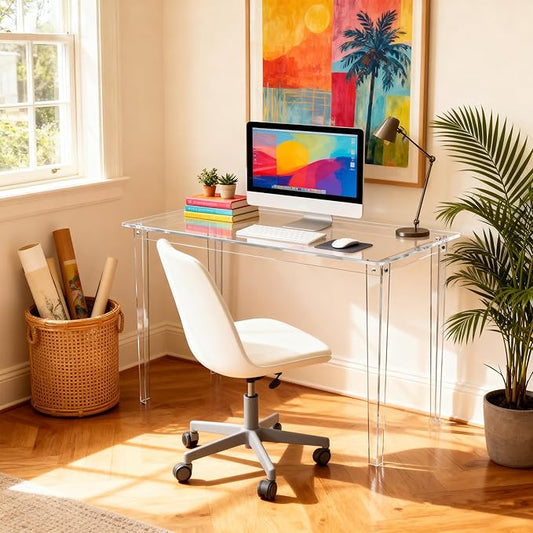 Acrylic Desk, Clear Modern Writing Table for Home Office (Clear, Nomal)