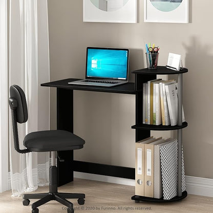 Furinno Compact 29-Inch Black Computer Desk, Gaming Desk with Shelves, Office Desk with Book Shelf, for Home Office, Study Room, Dorm, Bedroom, Black