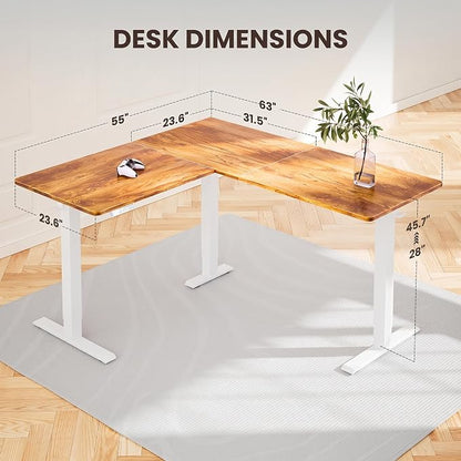 ErGear L Shaped Standing Desk, 63"x55" Electric Adjustable Height Sit Stand up Desk, Ergonomic Large Computer Table, Left & Right Interchangeable Installation, Suitable for Home Office, Light Vintage