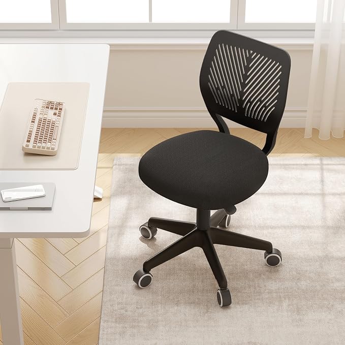 Armless Desk Chair Swivel Office Rolling Chair with Soft Padded Cushion, Height Adjustable Small Task Chair, Ergonomic Study Computer Chair for Kids Girls Boys Teens (Black, 4PCS)