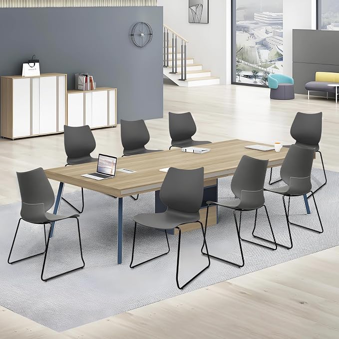 KLASIKA Stacking Waiting Room Chairs, Stacked Plastic Office Chair with Ergonomic Lumbar Support and Metal Legs for Conference School Church Guest Reception Set of 8, Grey