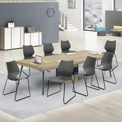 KLASIKA Stacking Waiting Room Chairs, Stacked Plastic Office Chair with Ergonomic Lumbar Support and Metal Legs for Conference School Church Guest Reception Set of 8, Grey