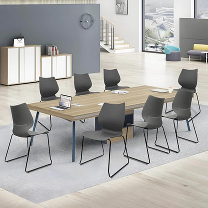 KLASIKA Stacking Waiting Room Chairs, Stacked Plastic Office Chair with Ergonomic Lumbar Support and Metal Legs for Conference School Church Guest Reception Set of 12, Grey