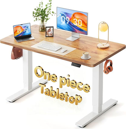 FEZIBO One-Piece Standing Desk, 48"x24" Seamless Tabletop Electric Height Adjustable for Home Office, Study Rooms & Multi-Device Workstations, Light Rustic