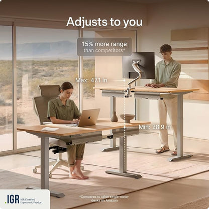 Desktronic HomeOne Standing Desk 60x30 — Ergonomic Sit Stand Home Office Desk, Made in Europe, Electric Dual Motor Height Adjustable, USB & USB-C Charging, Wobble-Free, Touchscreen, 3 Memory Presets