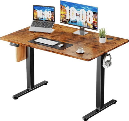 Sweetcrispy Electric Standing Desk Height Adjustable, 40 Inch Sit Stand Up Desk, Home Office Rising Gaming Table Computer Workstation with Memory Preset Splice Board, Rustic Brown