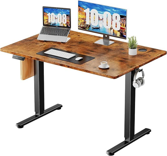Sweetcrispy Electric Standing Desk Height Adjustable, 40 Inch Sit Stand Up Desk, Home Office Rising Gaming Table Computer Workstation with Memory Preset Splice Board, Rustic Brown