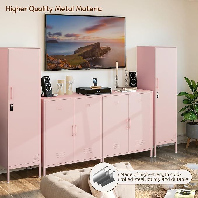 Locker Storage Cabinet Metal Locking Storage Cabinet (Pink) | With Door and Adjustable Shelves for Kitchen Pantry Home Office Bathroom School Dormitory