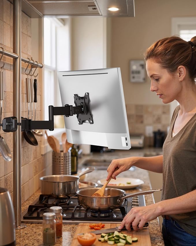 monTEK Universal VESA Steel Pole Mount Full Motion Monitor Arm, Fits 17 to 32 Inch Screens with Removable 75x75/100x100 VESA Plate, Holds Up to 10kg/22lbs, Black Clamp Mount with Cable Management