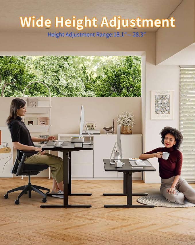 YIHAYO One-Piece Low Height Adjustable Desk, Lifts 18.1-28.3 Inches, Electric Standing Desk for Short People, 48 x 24 Inches Computer Table with Splice Board for Home Office, Black