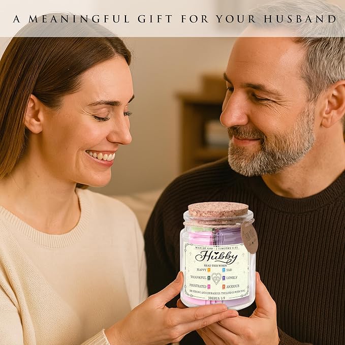 Hubby Bible Verse Jar – Father day Gifts for Husband, 92 Color-Coded Bible Verses “Read This When” | Christian gifts for men
