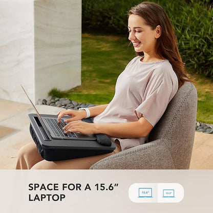 HUANUO Laptop Lap Desk - Portable Lap Desk with Pillow Cushion, Fits up to 15.6 inch Laptop, with Anti-Slip Strip & Storage Function for Home Office Students Use as Computer Laptop Stand- Black