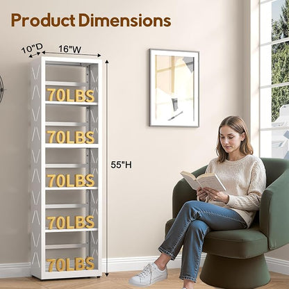 UNICOLY Bookshelves and Bookcases, 5 Tier Metal Bookshelf with Adjustable Shelves and Bookends, Open Shelf Bookcase, Display Shelves for Home Decor Bedroom, Living Room, Home Office, White