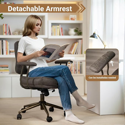 Ergonomic Home Office Chair, Mid-Century Faux Leather Home Office Desk Chairs with Wheels, Office Computer Chair with Rocking Swivel (Gray,Suede)