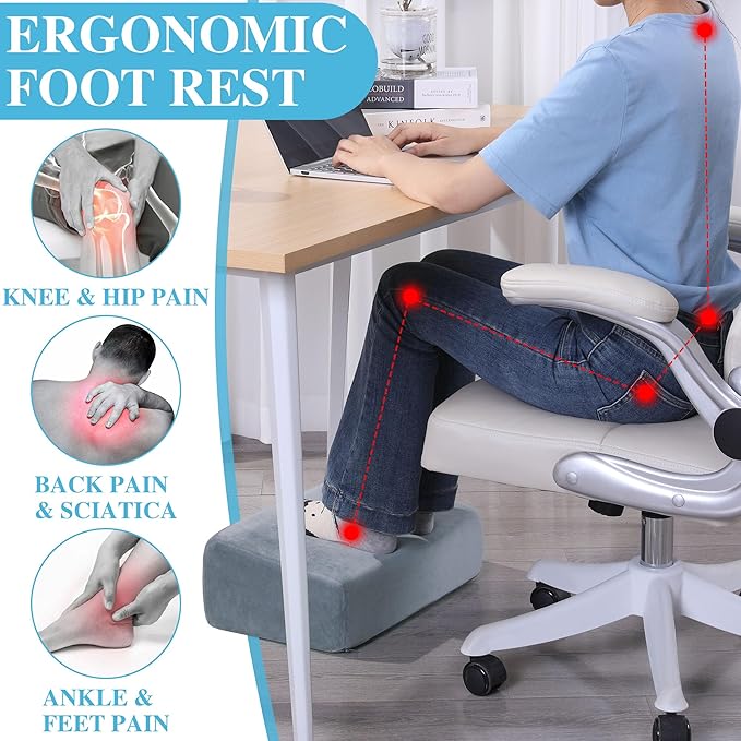 Under Desk Foot Rest, ROYALAY Ergonomic Office Footrest with 3 Adjustable Heights, High-Density Memory Foam Leg Rest for Home, Travel, Airplane with Washable Cover