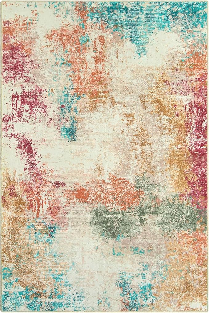 Lahome Abstract 6x9 Area Rugs for Living Room, Machine Washable Ultra Thin Bedroom Rug Stain Resistant, Low-Pile Soft Indoor Modern Colorful Large Throw Carpet for Office Dining Room