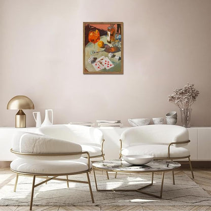 Vintage Framed Cocktail Canvas Wall Art, Retro Dice and Cards Poster Print, Alcohol Drink Bar Cart Wall Decor, Gambling Table Still Life Pictures Pub Decor for Living Room Game Room 16x24 inch