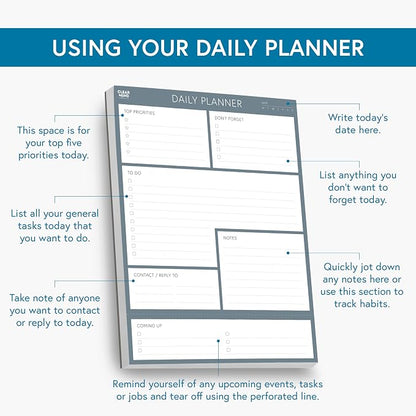 Daily Planner Desk Pad, Undated Tear Off To Do List Pad with Priorities and Notes, Thick 120gsm Paper, 100 Sheets, Small Desk Pad for Work Office, 5.6 x 8.3 Inches