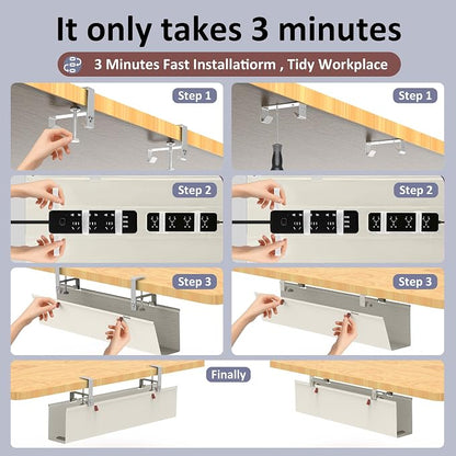 36" Under Desk Cable Management Tray for Home Office, No Drill Cord Organizer for Glass & Wood Table, Anti-Sag Oxford Fabric Wire Management Hider, Fits Surge Protector (Beige, 35.8")