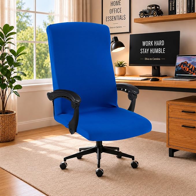 DIVA EN CAMINO DEC Stretch Office Chair Cover with Zipper, Soft Polyester Slipcover for High Back or Rotating Desk Chair