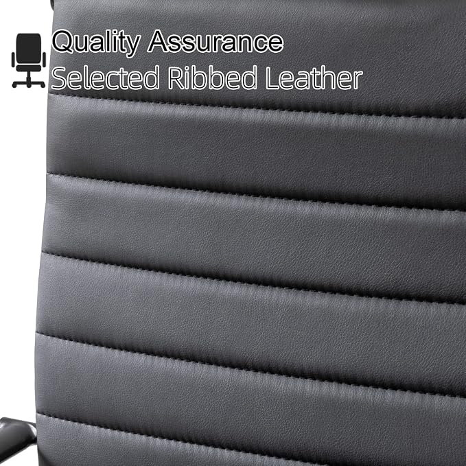 Okeysen Black Office Chair, Ergonomic Leather Modern Office Chair, Executive Ribbed Height Adjustable Swivel Rolling Chair for Home Office.