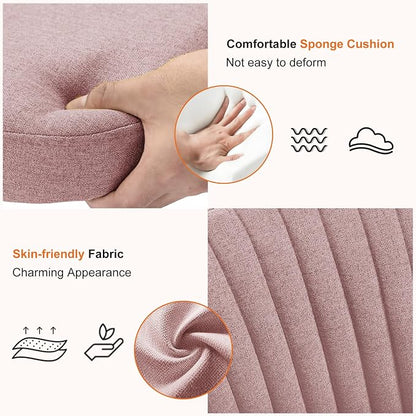 Sweetcrispy Armless Vanity Chair, Cute Comfy Home Office Desk Chair with Wheels, Modern Upholstered Task Computer Seat for Bedroom, Study, Makeup Vanity, Height Adjustable & Swivel Fit, Pink