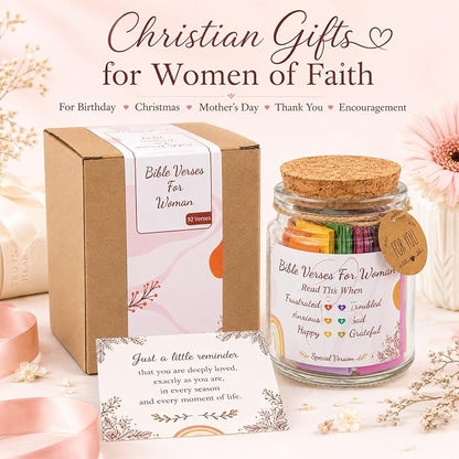 Bible Verses Jar for Women – Christian Gifts For Women, Color Coded Scripture Jar, Mothers Day Gifts For Mom