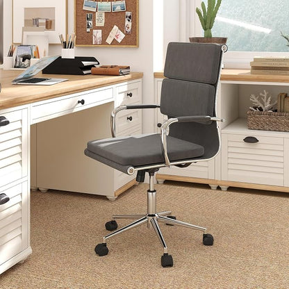 COSTWAY Ergonomic Office Chair, High Back Desk Chairs with Armrests, Comfy Lumbar Support, Rocking Function, Swivel Executive Computer Chair for Home Office, Grey