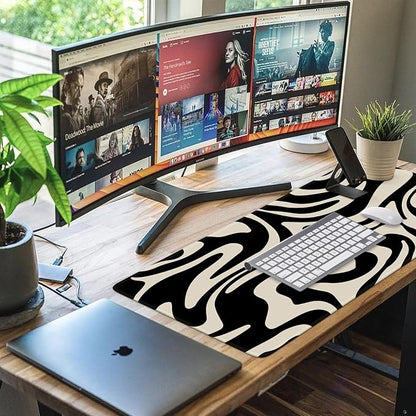 iCasso Desk Mat, XXL Large Gaming Mouse Pad, Anti-Slip Rubber Base Mousepad with Stitched Edges, Keyboard Mouse Mat Big Desk Pad for Work, Game, Office, Home, Zebra Black