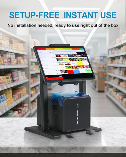 ZYWELL TS31 iPad POS Stand with Ticket Printer Shelf for POS, with 180°& 360° Tilting All Metal no Installation Supports Wall mounting Suitable for 9.7"-13" Tablets