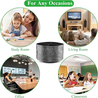 lizimandu Round Leather Art Supply Organizer,Remote Control Holder,360 Degree Spinning,Multi-Functional Pencil Holder,4 Compartments Desktop Stationary Organizer(1-Grey)